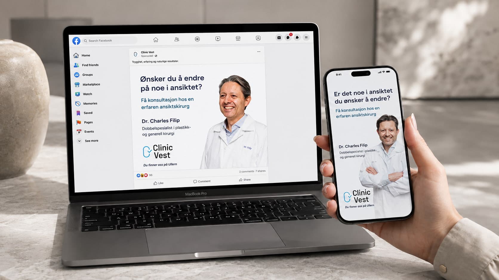 Eksempel på en Meta-annonse